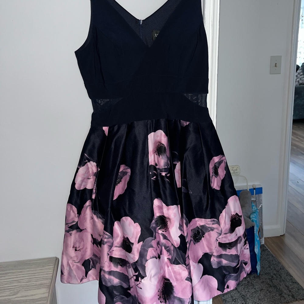 Xscape Navy Midi Flower Formal Cocktail Dress - Picture 9 of 9